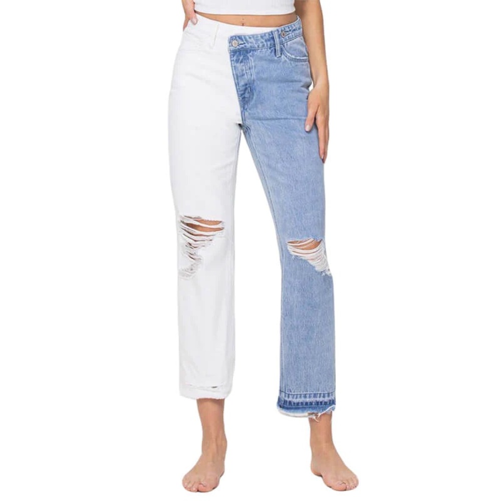 VERVET BY FLYING MONKEY Two-Tone White and Blue Jeans